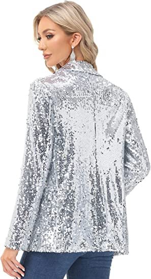 Women's sequin jacket front cardigan jacket casual long sleeved shiny cardigan jacket
