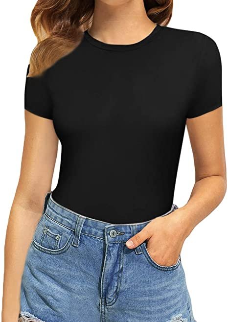 Women's Round Neck Short Sleeve T Shirts Basic Bodysuits