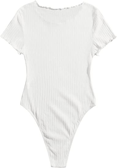 Women's Ribbed Knit Short Sleeve Crew Nekc Basic T Shirt Bodysuit