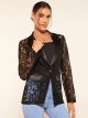 Women's Floral Lace Mesh One Button Lapel Neck Long Sleeve