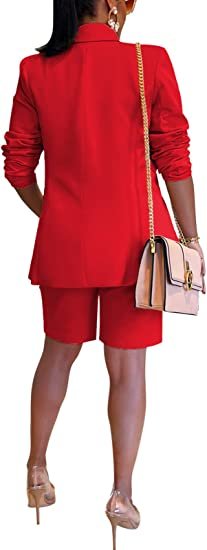 Women's 2 Piece Outfits Blazer Suits Lapels High Waisted Shorts