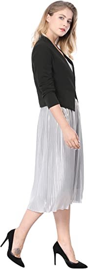 Women's Work Office Suit Collarless Casual Cropped Blazer Jacket